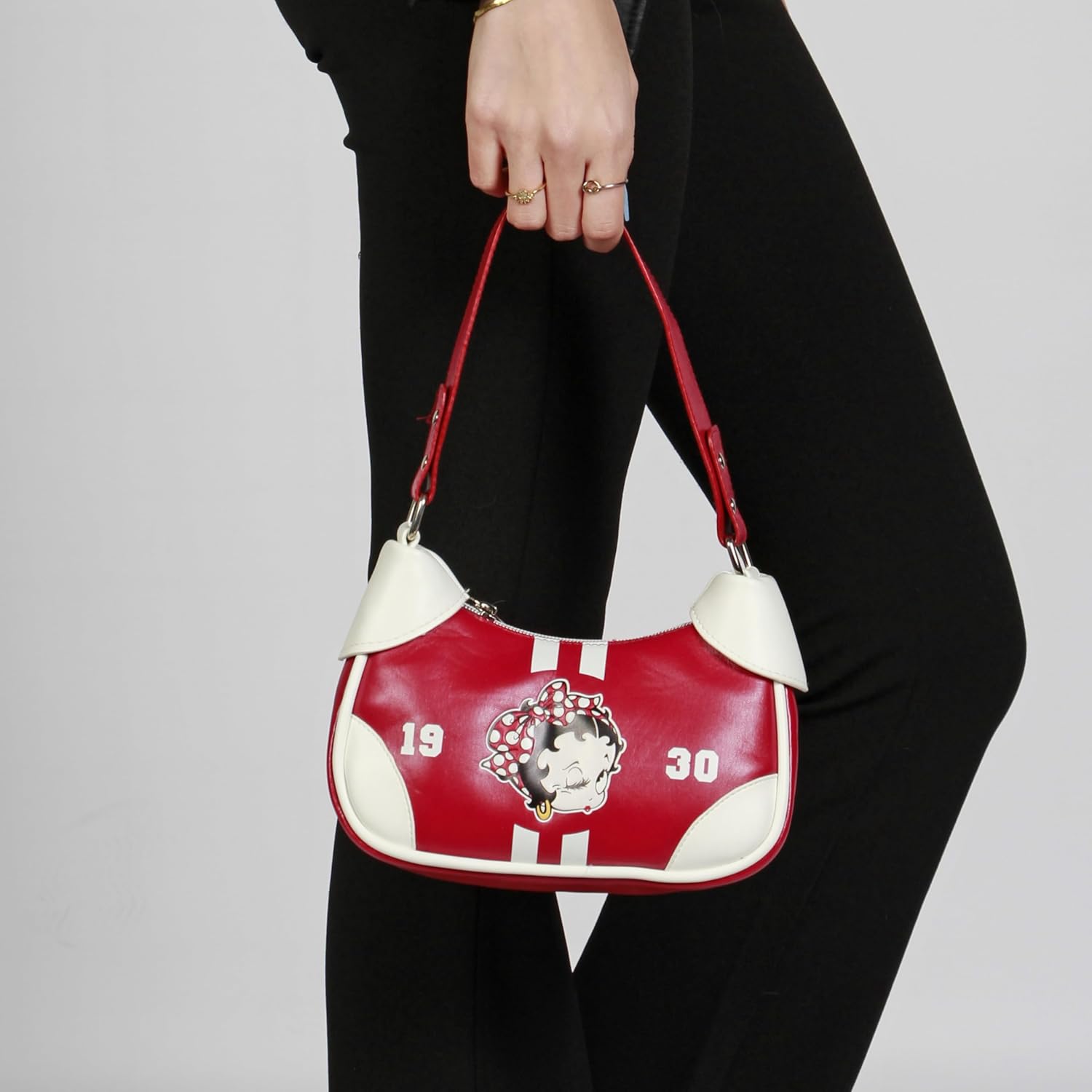 Sac baguette Betty Boop bordeaux avec compartiment zippé – Image 6