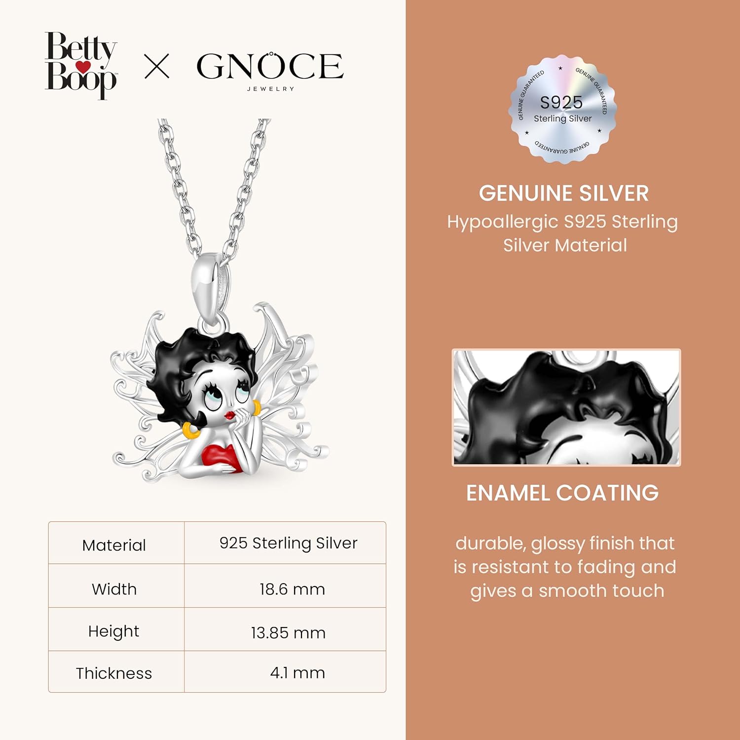 Collier Betty Boop ailes en argent sterling S925 – Image 2
