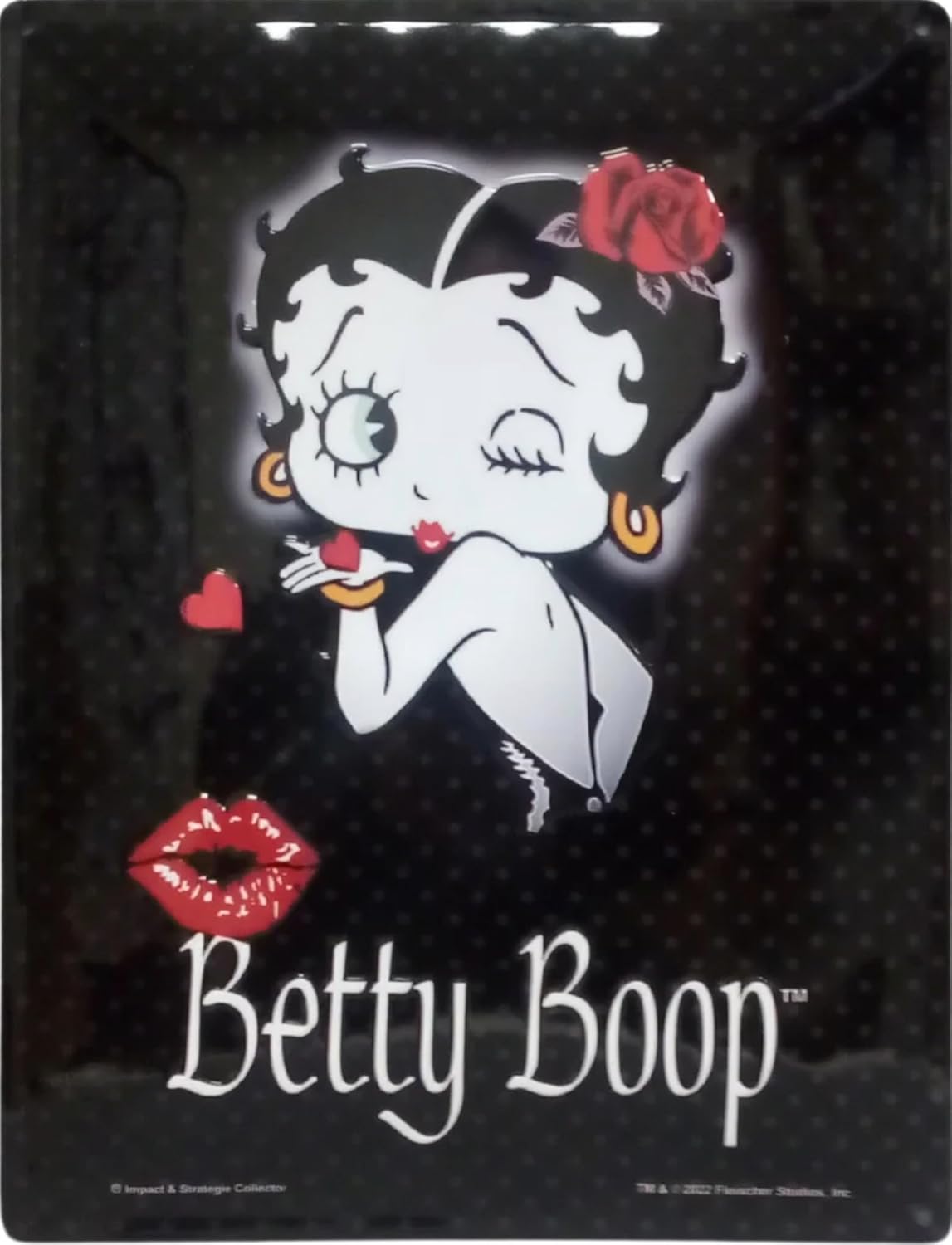 Plaque métal relief Betty Boop Kiss 20 x 15 cm
