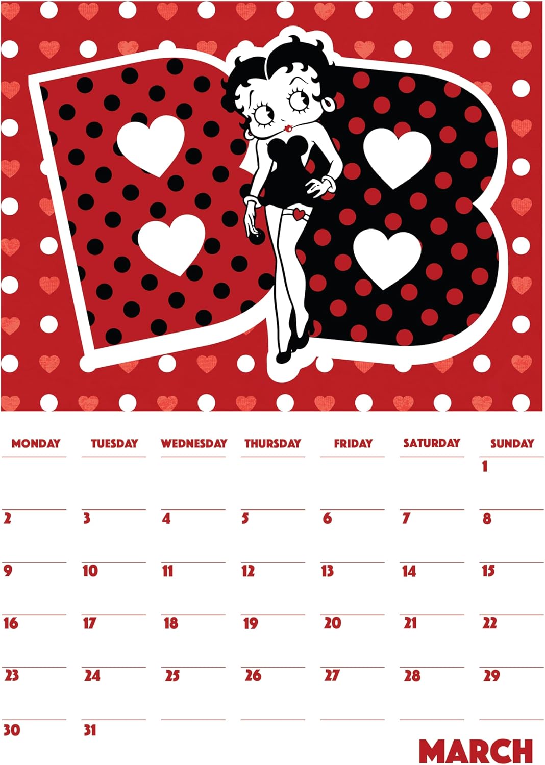 Calendrier mural Betty Boop 2026 format A4 – Image 4