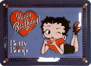 Plaque métal relief Betty Boop Happy Birthday 20 x 15 cm