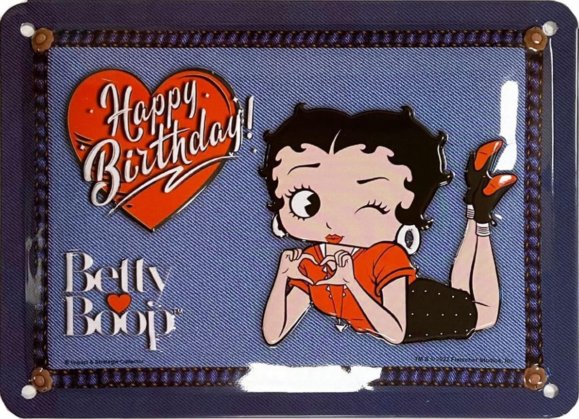 Plaque métal relief Betty Boop Happy Birthday 20 x 15 cm