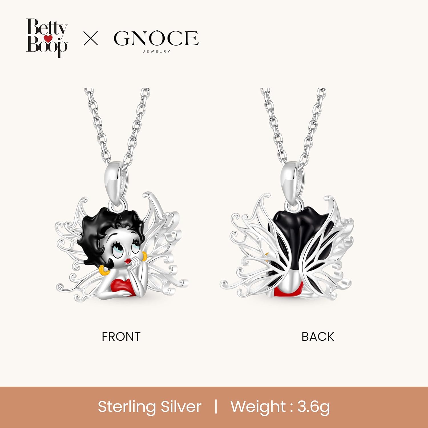 Collier Betty Boop ailes en argent sterling S925 – Image 6