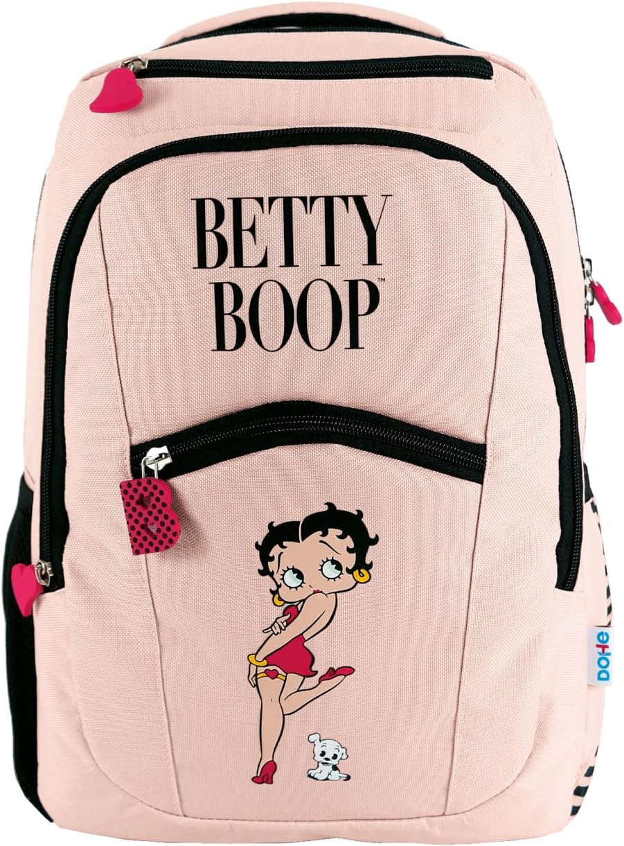 Sac à dos scolaire Betty Boop rose à 7 poches