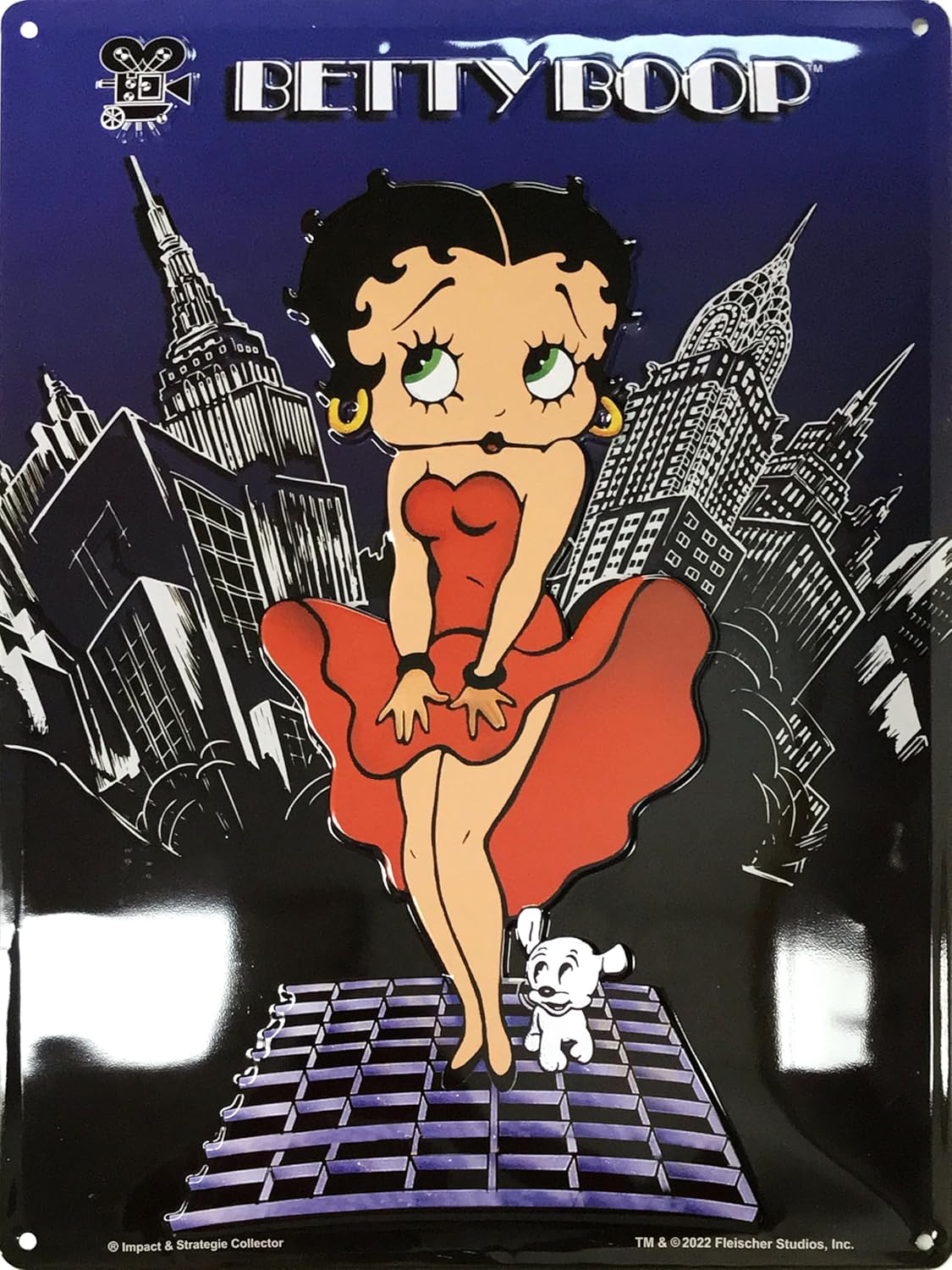 Plaque métal Betty Boop Fleischer Studios, robe Marilyn New York USA 30 x 40 cm