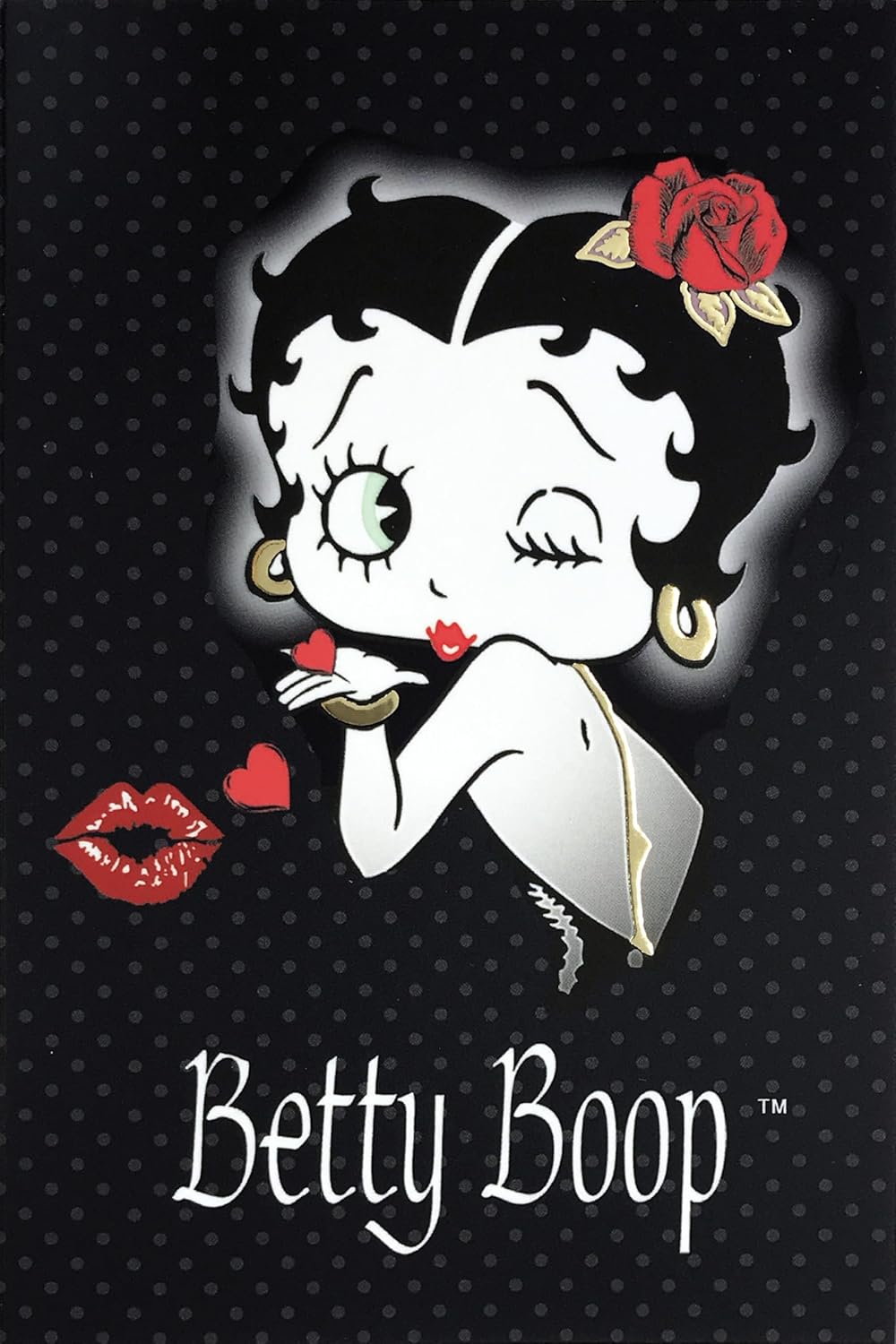 Carte Betty Boop portrait couleur brillante, cœur rose rouge et bisous – Image 2