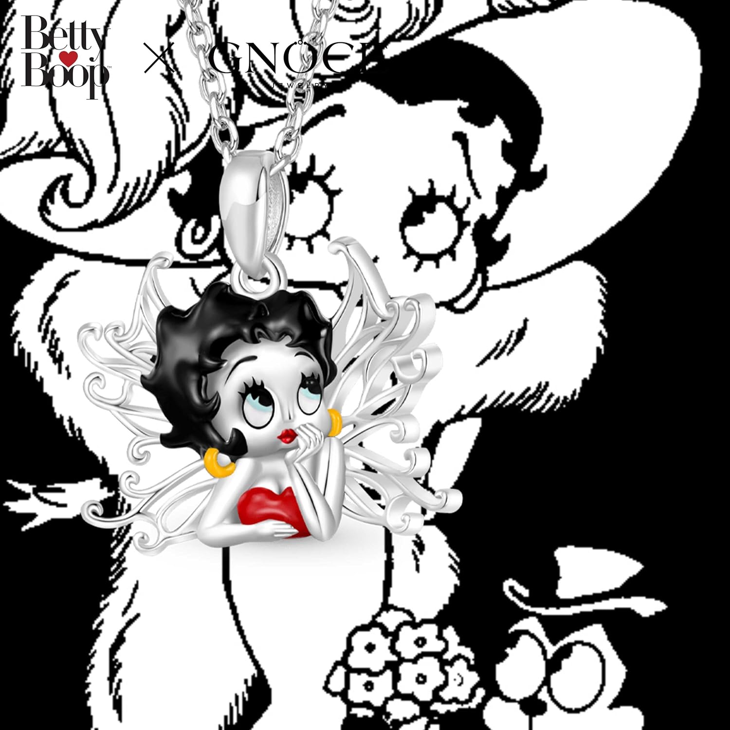 Collier Betty Boop ailes en argent sterling S925 – Image 5