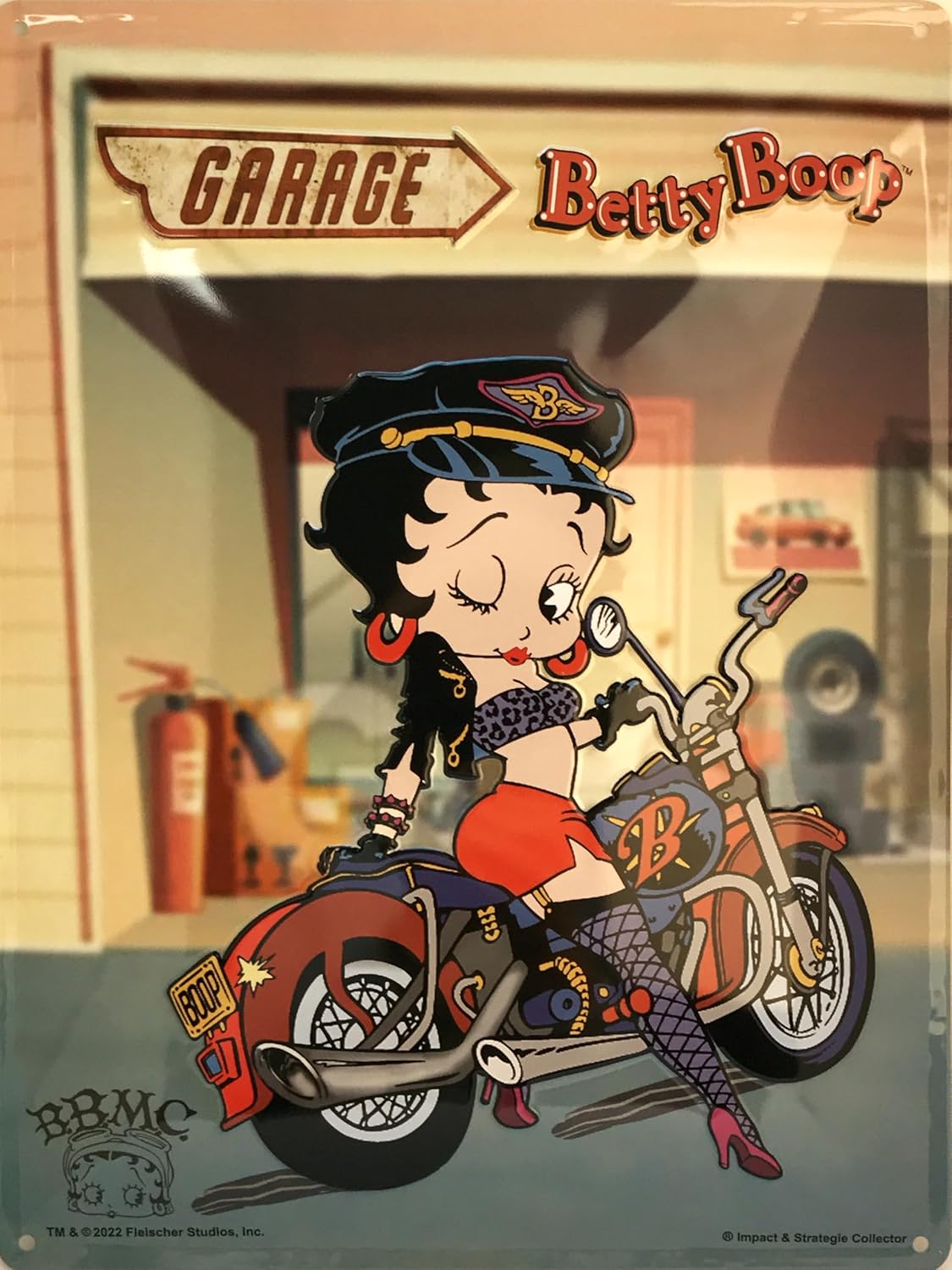 Plaque métal relief Betty Boop Biker 40x30 cm