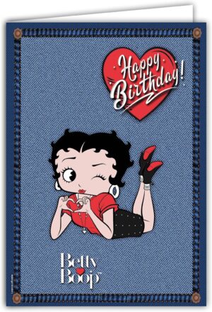 Carte XL Happy Birthday Betty Boop avec enveloppe, intérieur blanc 22x31 cm