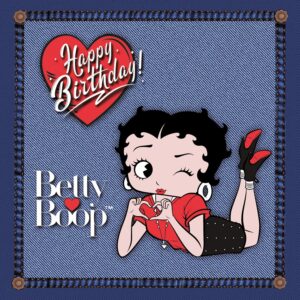 Carte Happy Birthday Betty Boop ™ jeans cœurs rouges avec enveloppe blanche 15x15 cm
