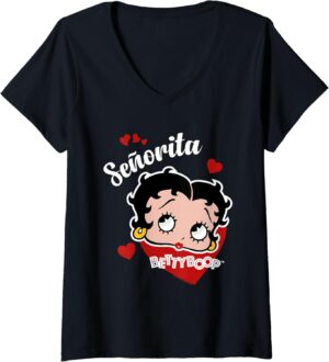 T-shirt Betty Boop Señorita Hearts à col en V pour femme