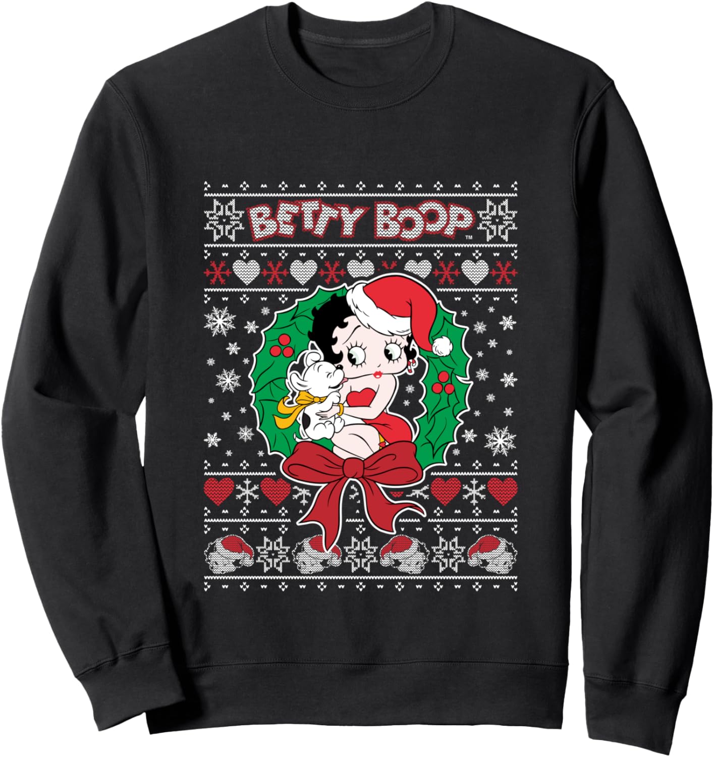 Sweatshirt Betty Boop de Noël avec Pudgy, col tissé