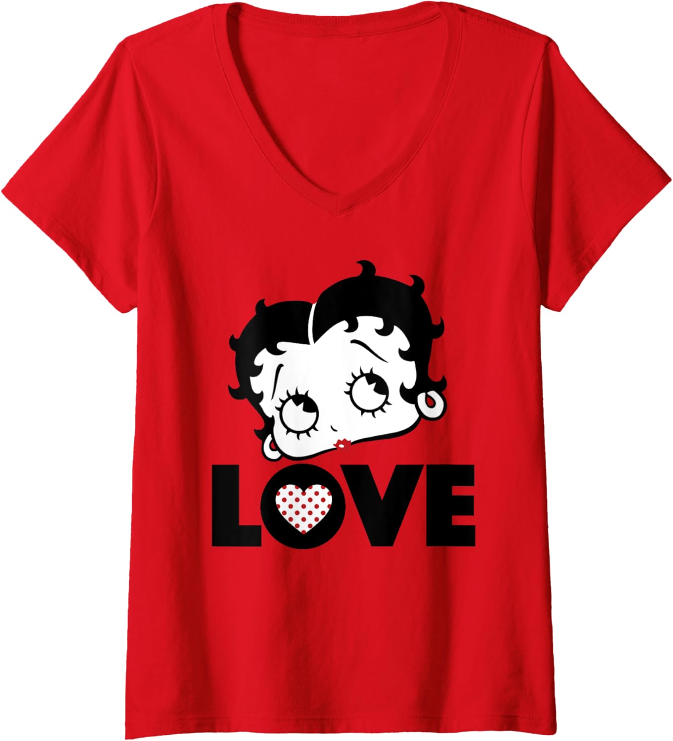 T-shirt col en V Betty Boop Femme Love Face cœur à pois