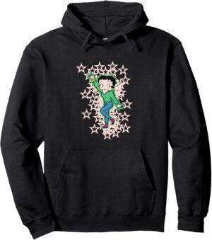 Sweat à capuche Betty Boop bottes rose clair et étoiles, col tissé