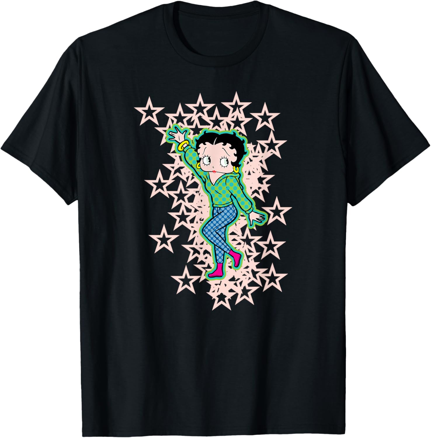 T-shirt Betty Boop Bottes rose clair et étoiles