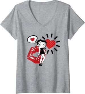 T-shirt Betty Boop Heart Kiss Femme à col en V